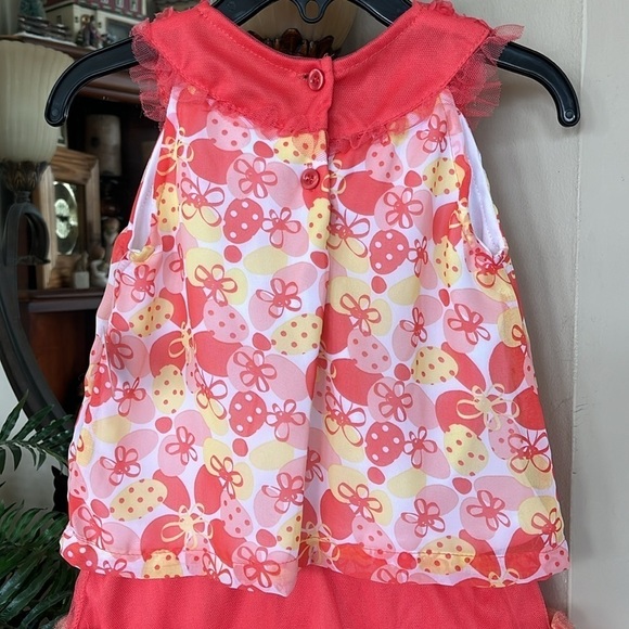Brand New Little Lass 2-Piece Set Orange & Yellow Floral Mesh Top Ruffle Skirt - Picture 4 of 15